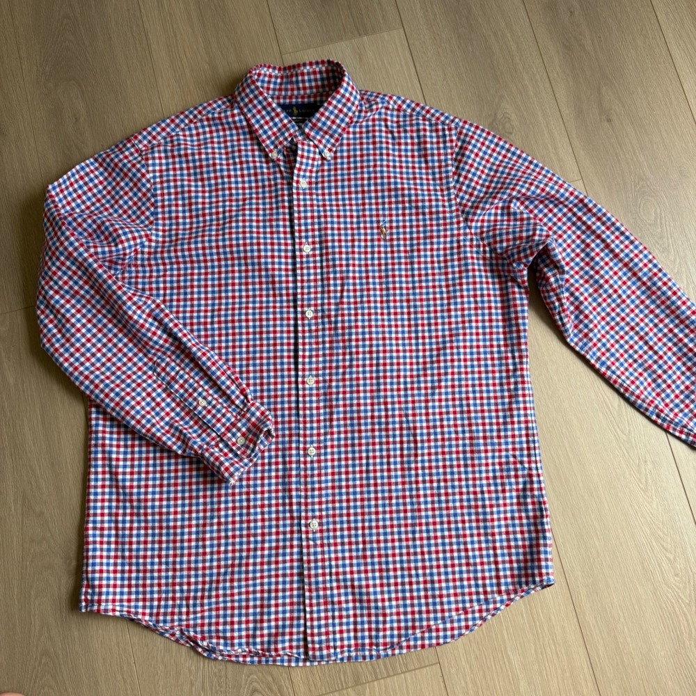 Ralph Lauren Mens XL Classic Fit Gingham Button Down Shirt Red White Blue Pony - Picture 2 of 9